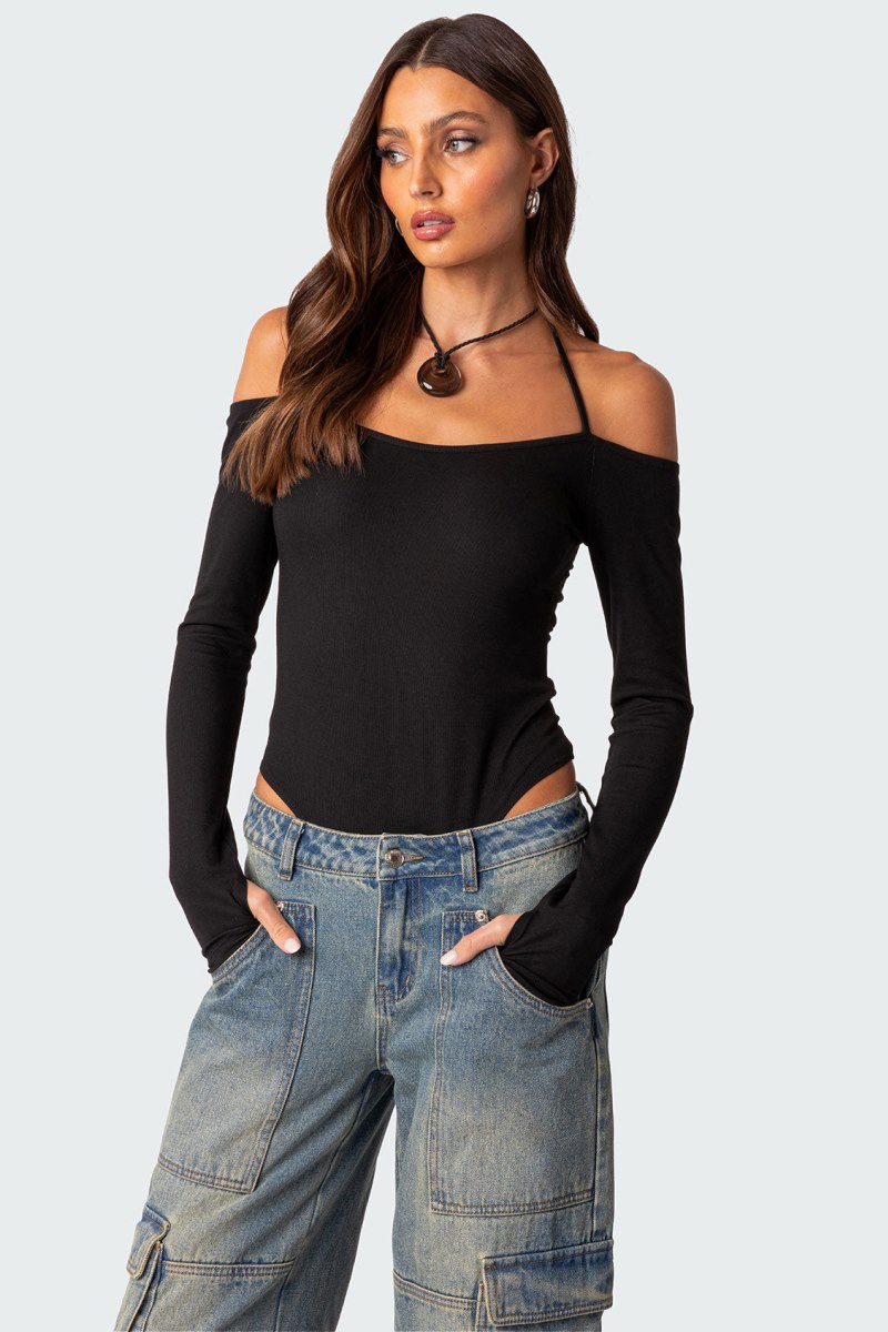 Edikted Model Off Duty Ribbed Bodysuit Black | USA AC638903T9