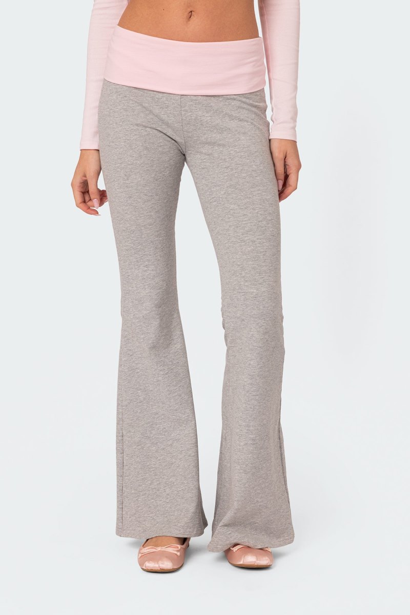 Edikted Molly Contrast Flared Leggings Pants Gray Melange | USA PQ671047N5
