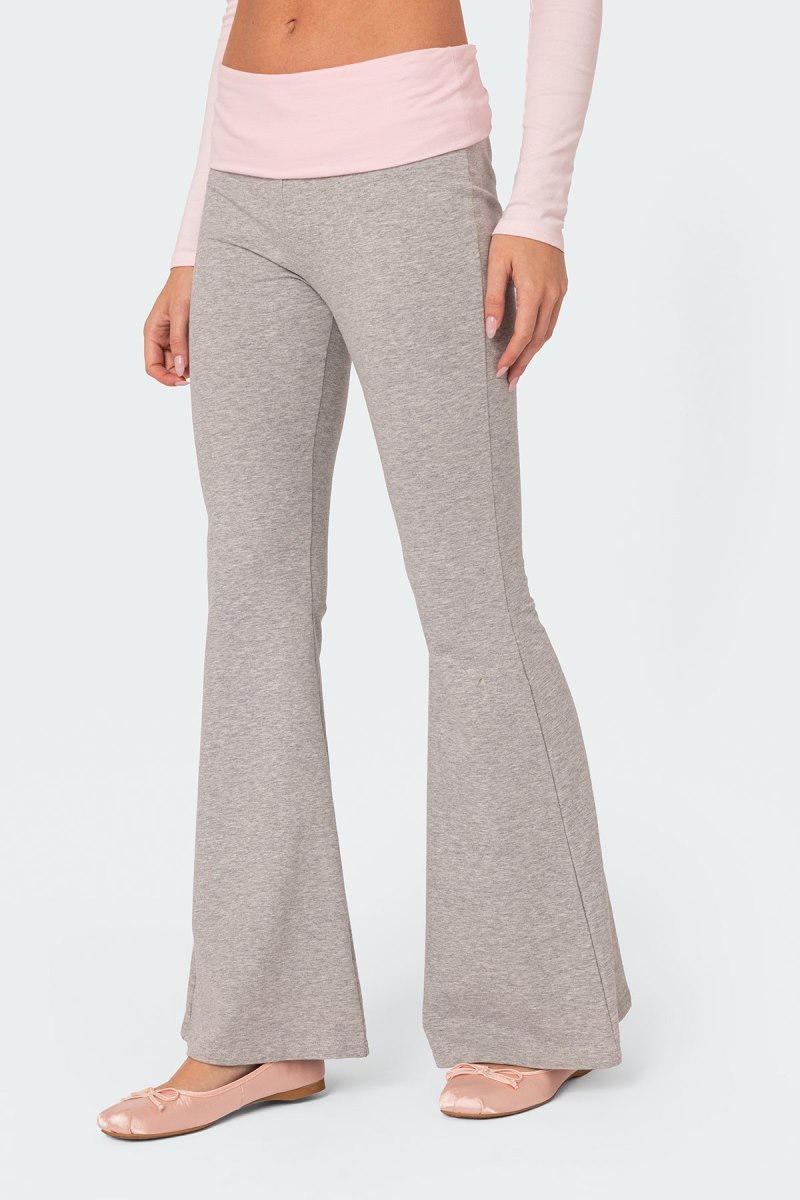 Edikted Molly Contrast Flared Leggings Pants Gray Melange | USA PQ671047N5