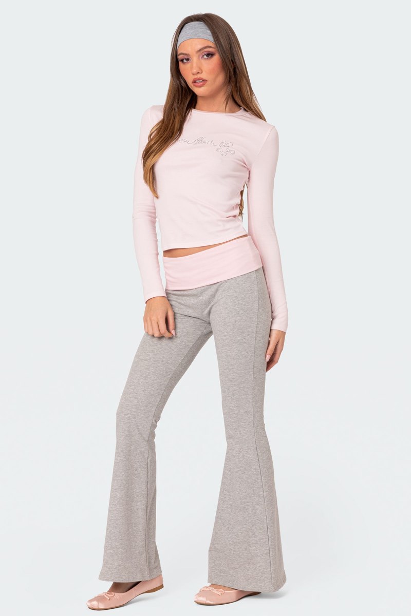 Edikted Molly Contrast Flared Leggings Pants Gray Melange | USA PQ671047N5