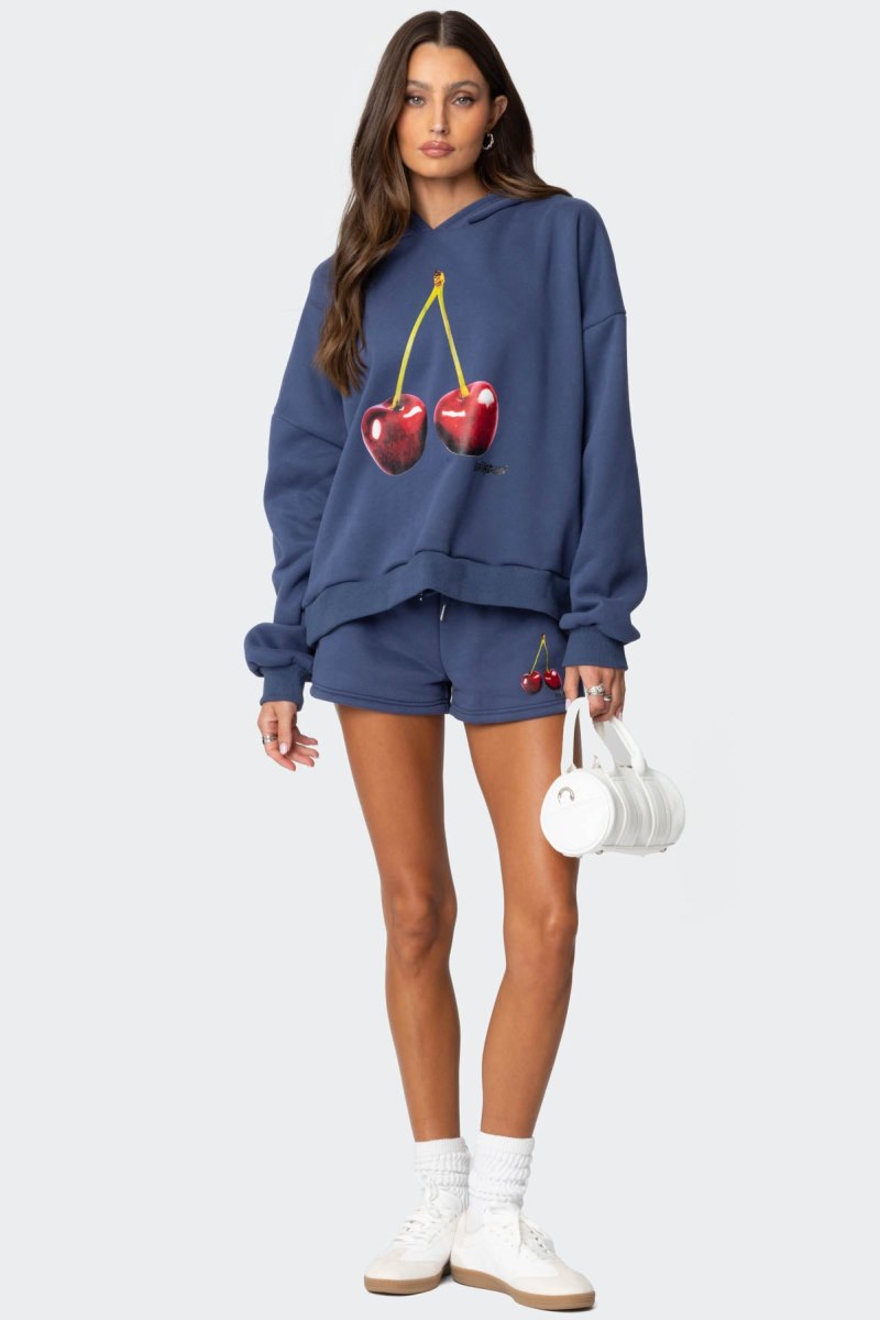 Edikted Mon Cheri Hoodie Long Sleeve Tops Blue | USA RI310811J3