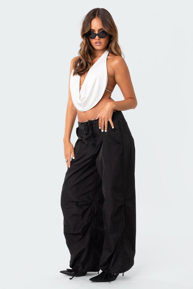 Edikted Monique Cropped Open-Back Crop Tops Black | USA WM543114P3