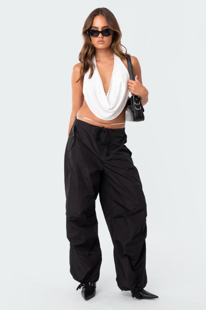 Edikted Monique Cropped Open-Back Crop Tops Black | USA WM543114P3