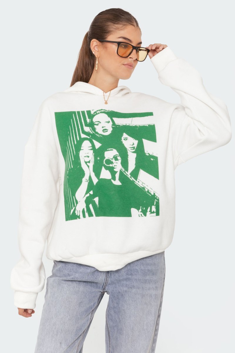 Edikted Mono Print Hoodie White | USA IM900120Z4