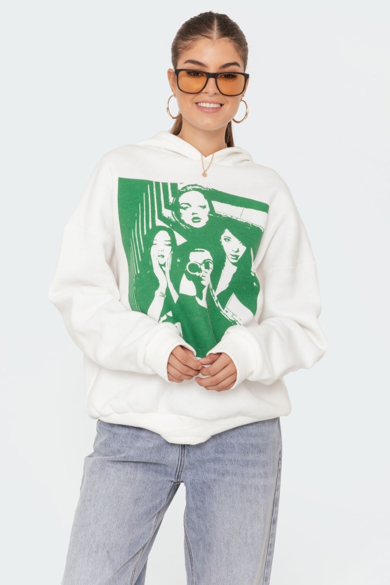 Edikted Mono Print Hoodie White | USA IM900120Z4
