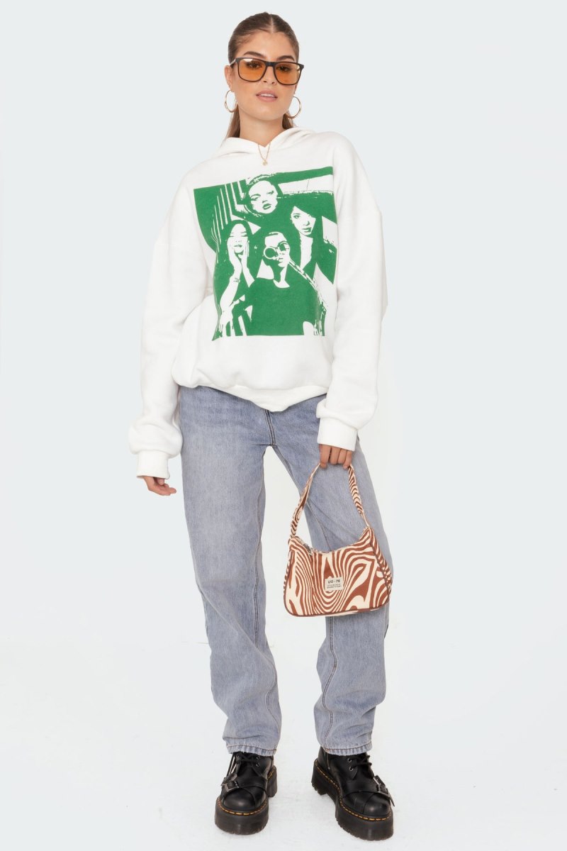 Edikted Mono Print Hoodie White | USA IM900120Z4