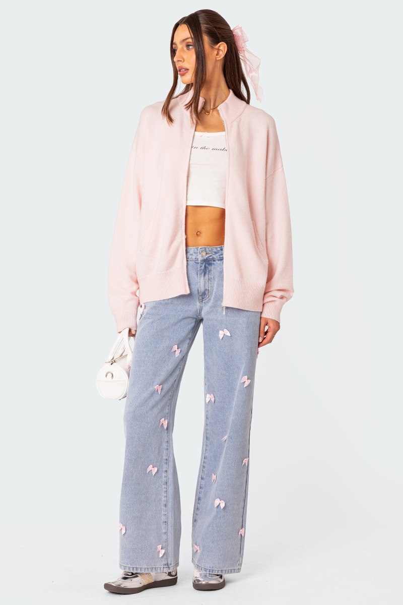 Edikted Montie Oversized Double Zip Cardigan Long Sleeve Tops Light Pink | USA KF341674T9