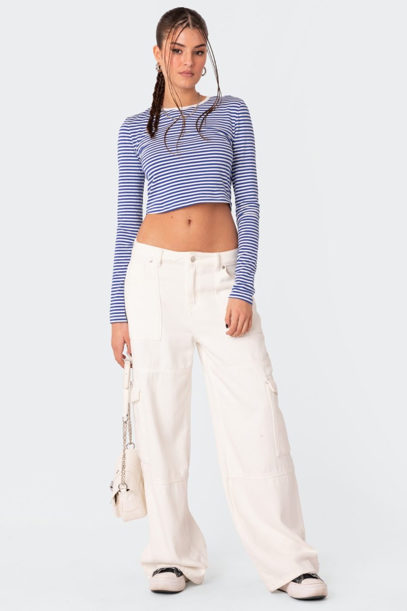 Edikted Montie Striped Long Sleeve T-Shirt Crop Tops Brown | USA LO069306T1