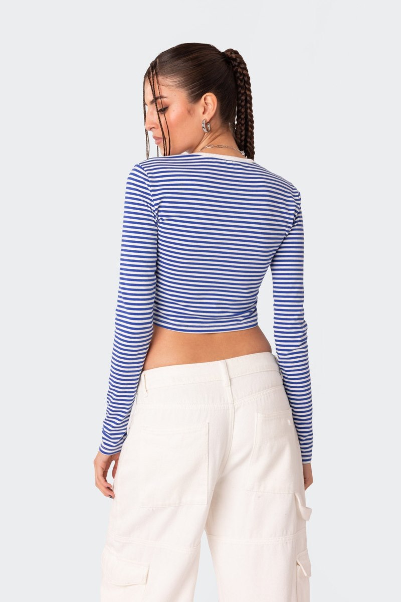Edikted Montie Striped Long Sleeve T-Shirt Crop Tops Brown | USA LO069306T1