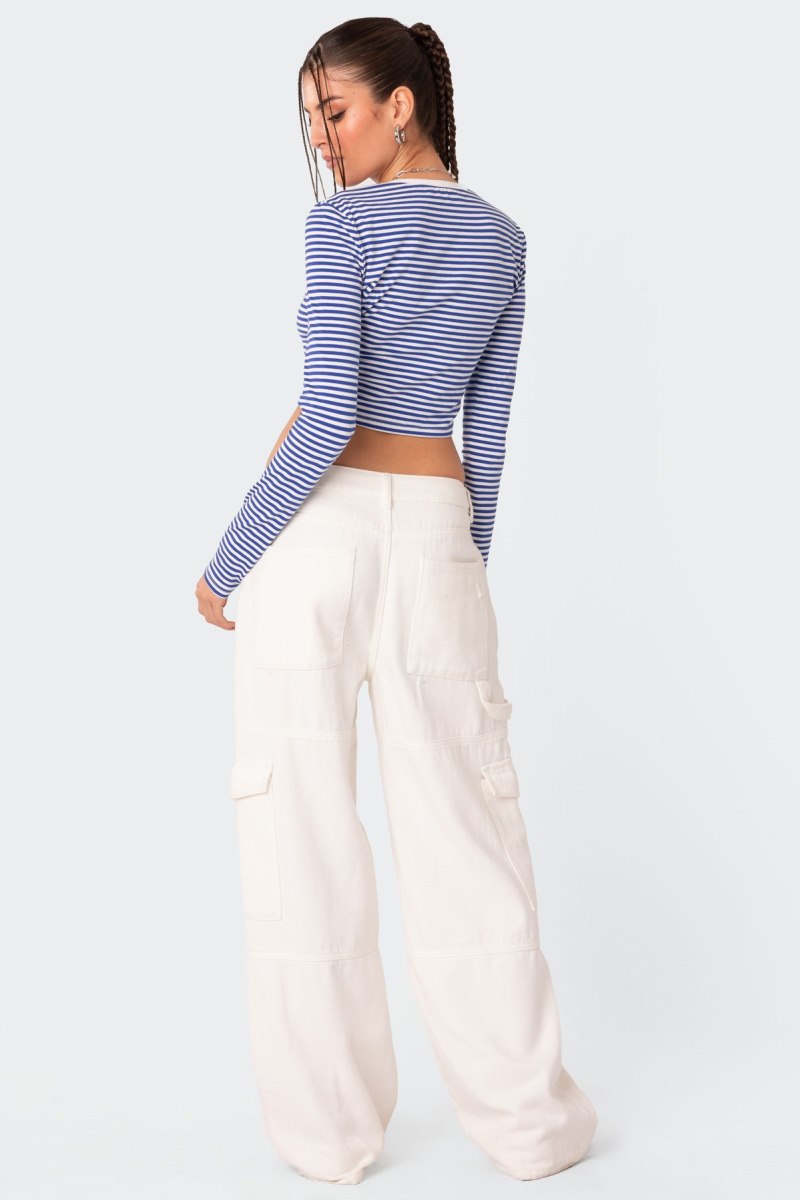 Edikted Montie Striped Long Sleeve T-Shirt Crop Tops Brown | USA LO069306T1