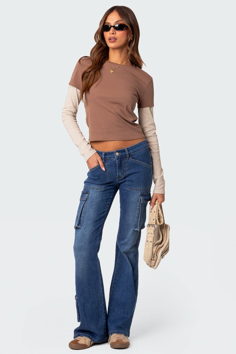Edikted Mood Layered Long Sleeve T Shirts Brown | USA FE388768M8