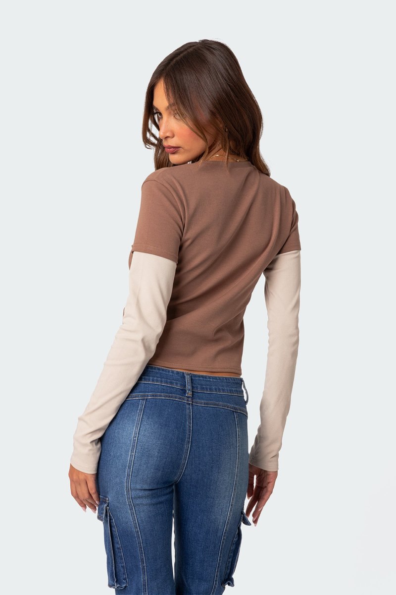 Edikted Mood Layered Long Sleeve T Shirts Brown | USA FE388768M8