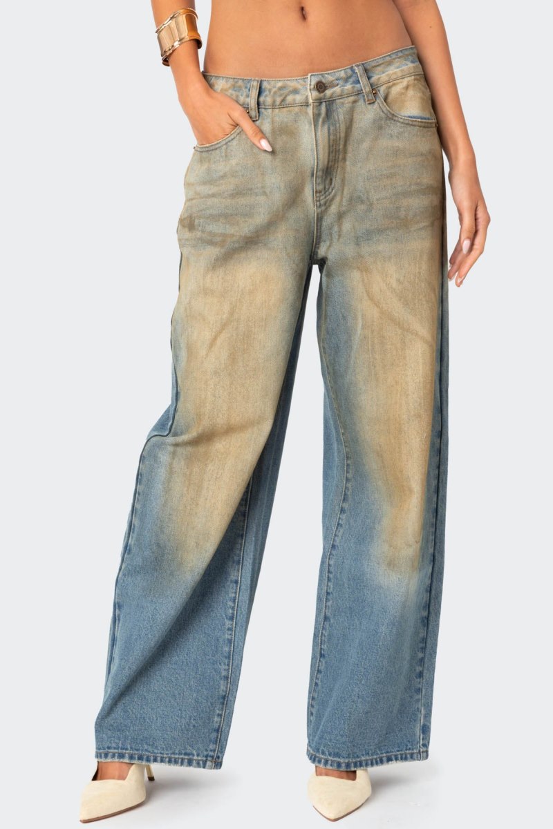 Edikted Muddy Washed Low Rise Jeans Blue Washed | USA CV615421G0