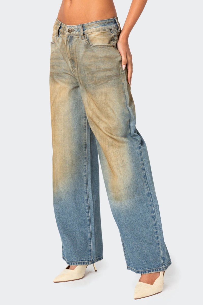 Edikted Muddy Washed Low Rise Jeans Blue Washed | USA CV615421G0