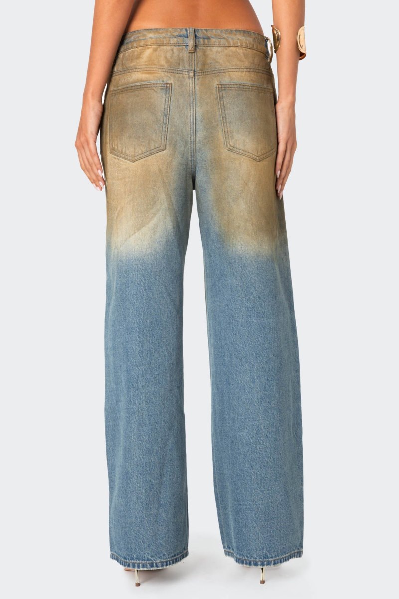 Edikted Muddy Washed Low Rise Jeans Blue Washed | USA CV615421G0
