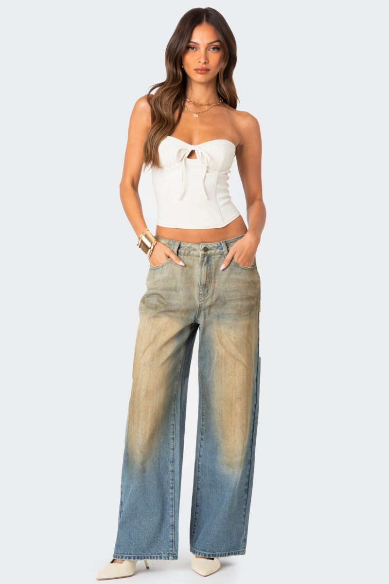 Edikted Muddy Washed Low Rise Jeans Blue Washed | USA CV615421G0