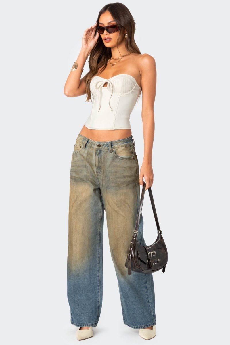 Edikted Muddy Washed Low Rise Jeans Blue Washed | USA CV615421G0