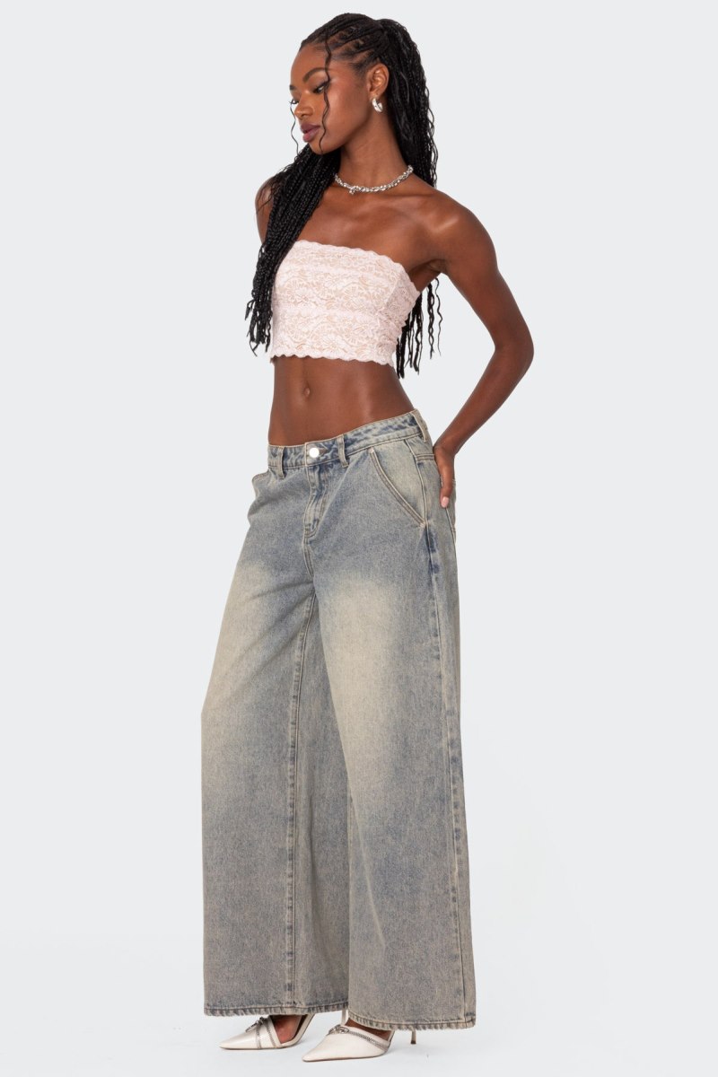 Edikted Nadine Lace Tube Crop Tops Light Pink | USA GV047954O0