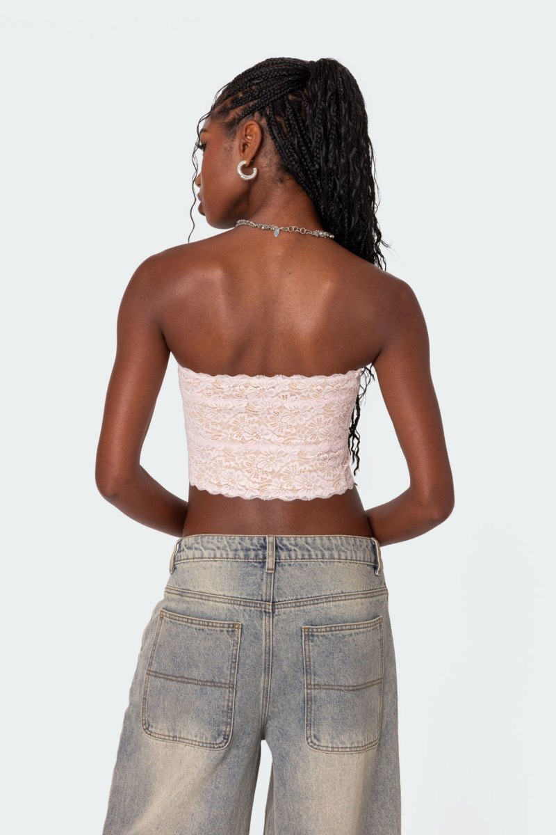 Edikted Nadine Lace Tube Crop Tops Light Pink | USA GV047954O0