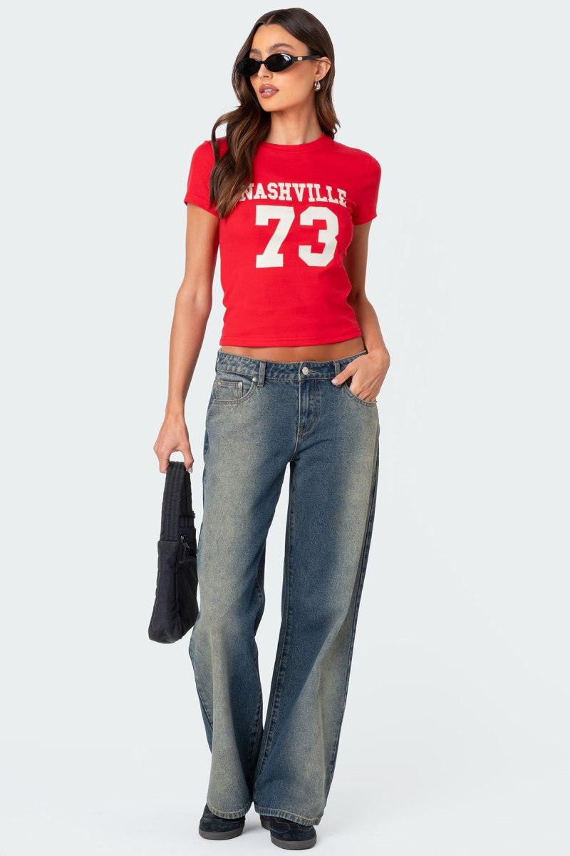 Edikted Nashville T Shirt Graphic Tops Red | USA ZI555765Q7