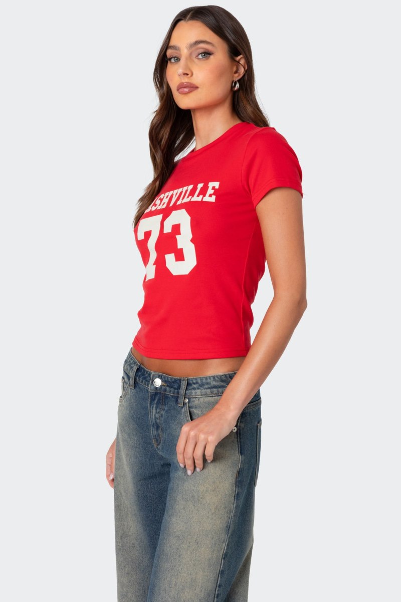 Edikted Nashville T Shirt Graphic Tops Red | USA ZI555765Q7