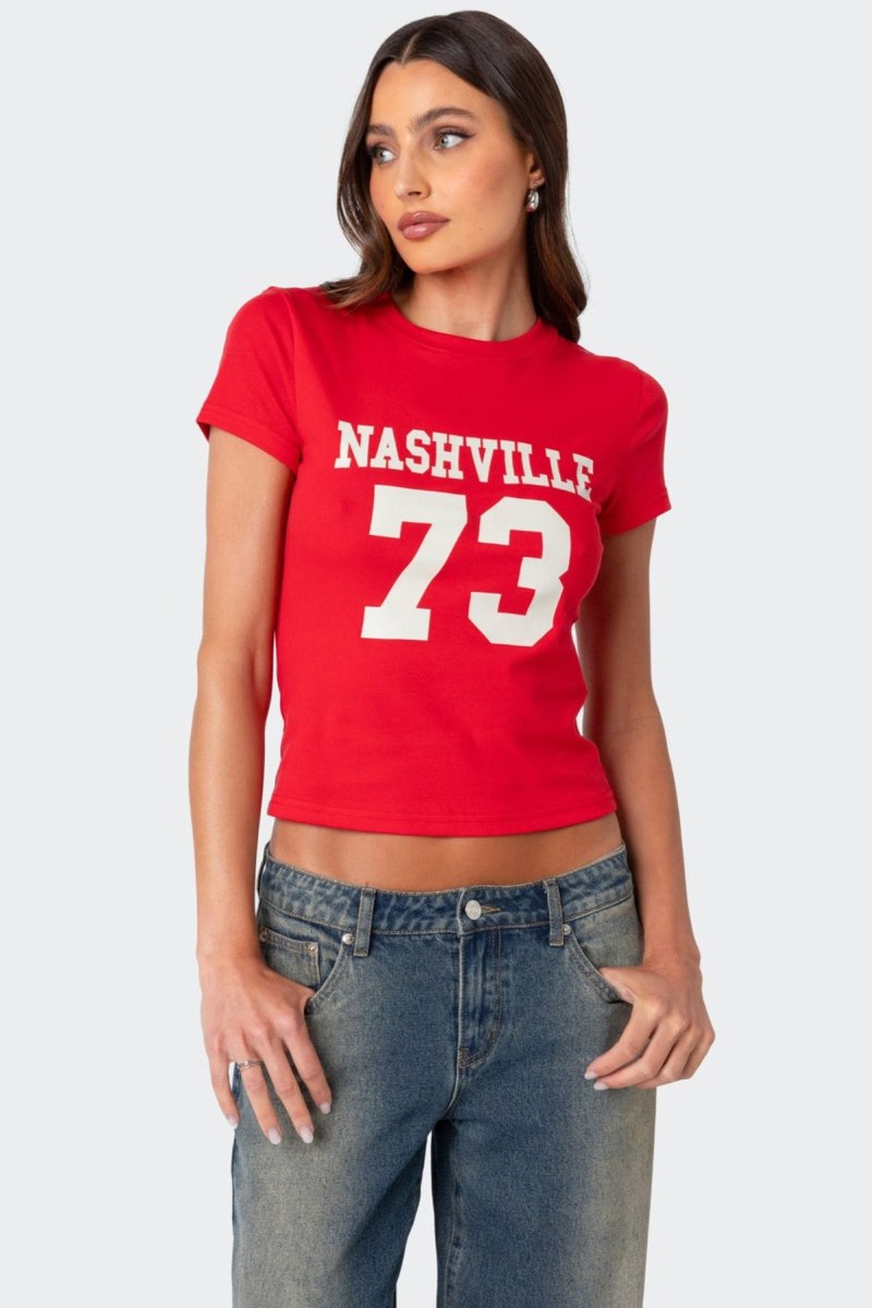 Edikted Nashville T Shirt Graphic Tops Red | USA ZI555765Q7