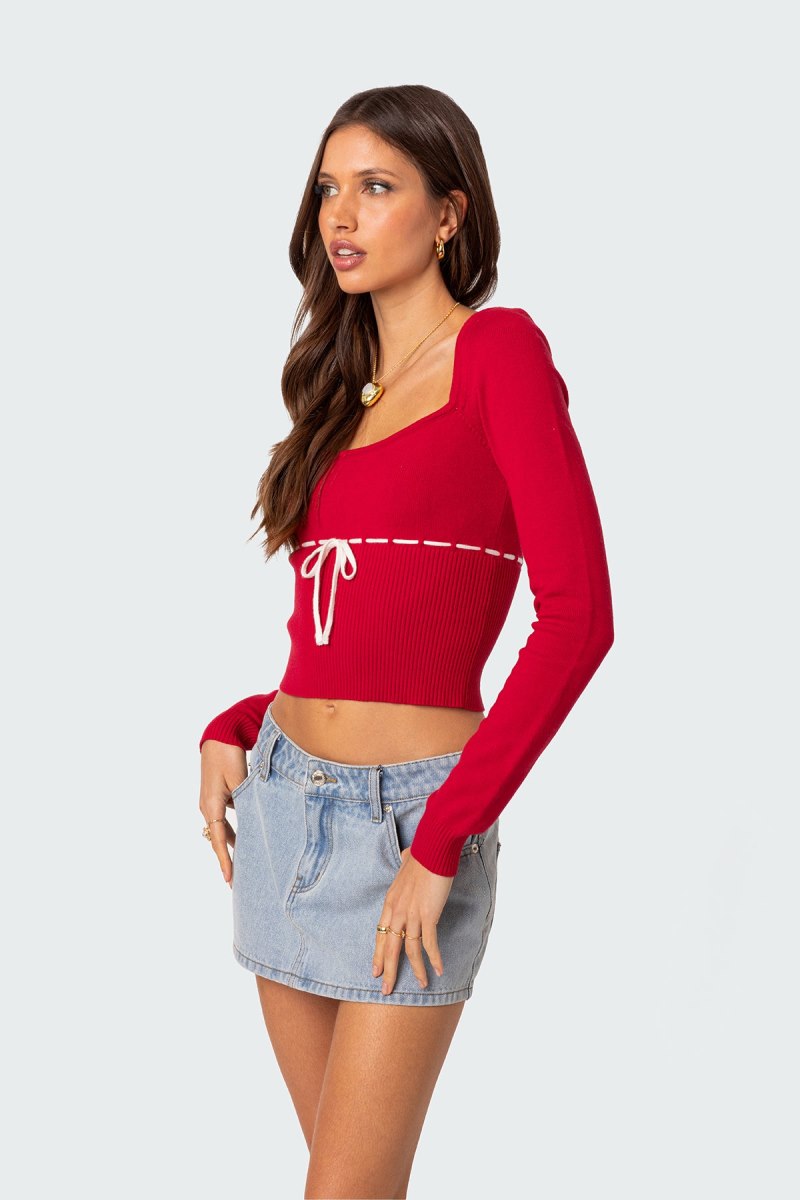 Edikted Natasha Knitted Tops Red | USA RQ987488H9