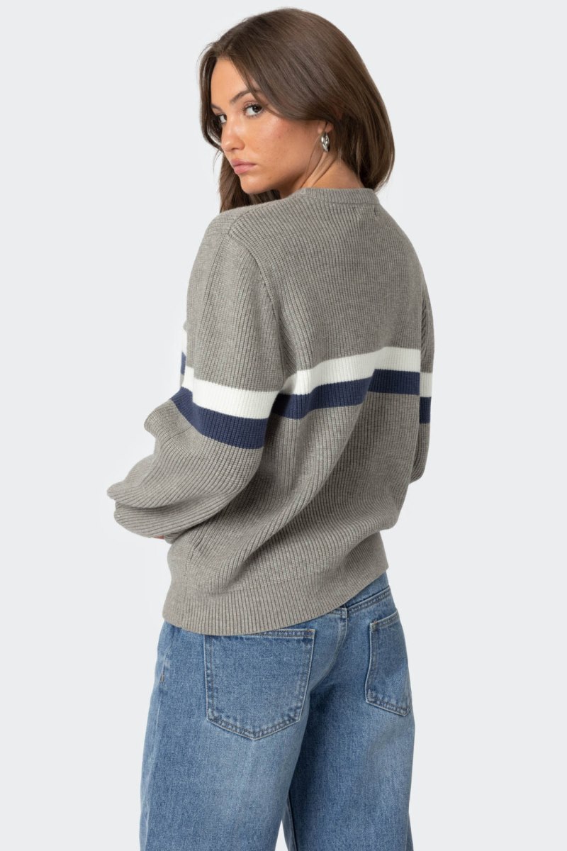 Edikted Nautical Striped Oversized Sweater Long Sleeve Tops Gray Melange | USA ZX060306K2