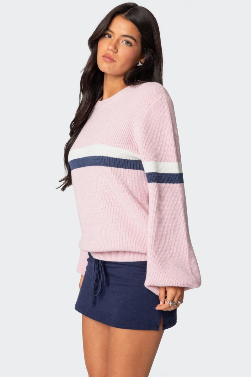 Edikted Nautical Striped Oversized Sweater Long Sleeve Tops Gray Melange | USA QY650945J3