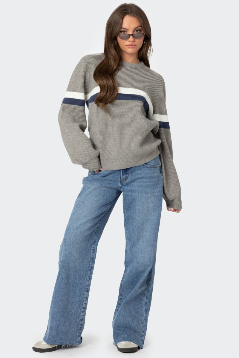 Edikted Nautical Striped Oversized Sweater Gray Melange | USA SY269356U3