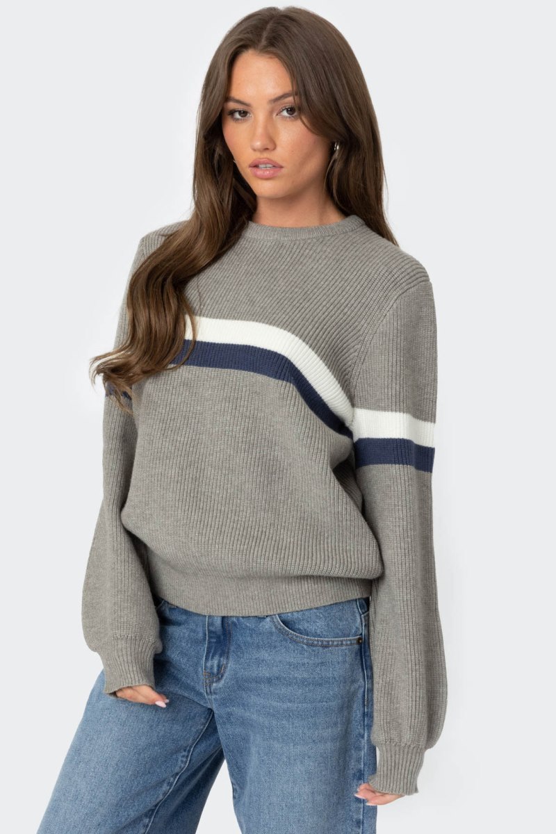 Edikted Nautical Striped Oversized Sweater Gray Melange | USA SY269356U3