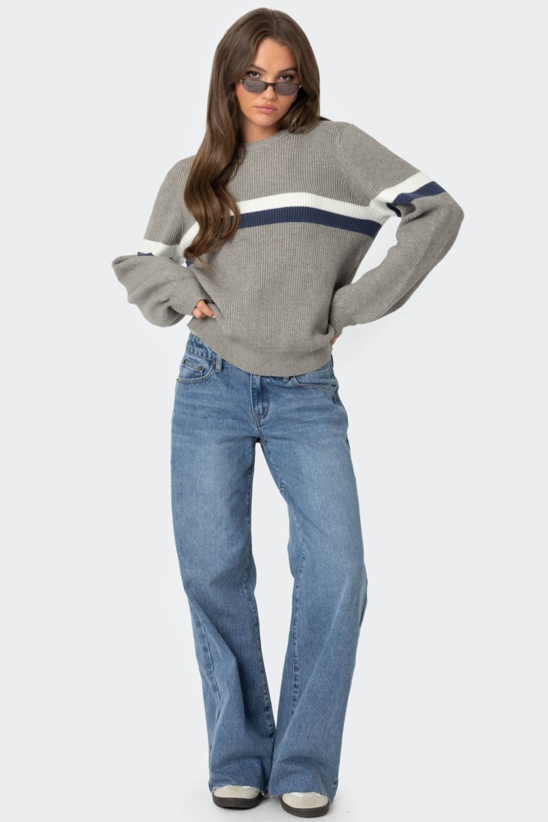 Edikted Nautical Striped Oversized Sweater Gray Melange | USA SY269356U3