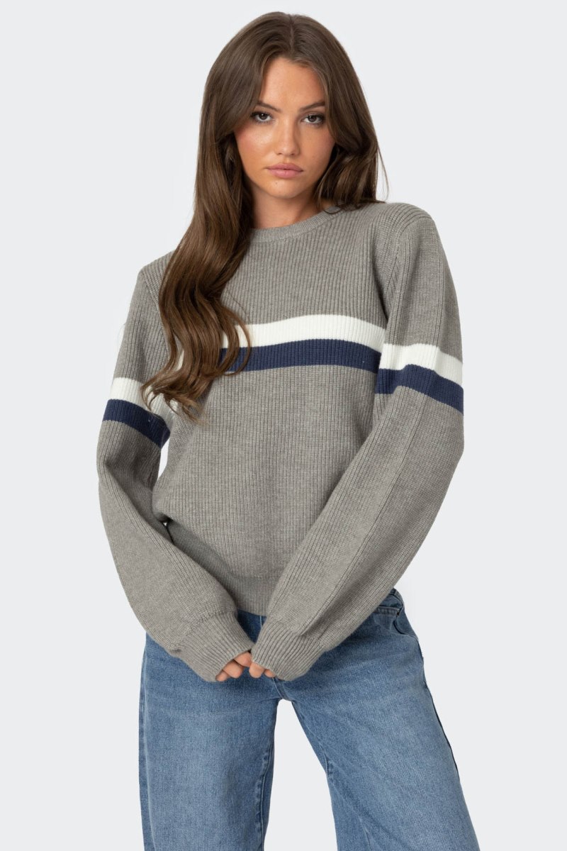 Edikted Nautical Striped Oversized Sweater Gray Melange | USA SY269356U3