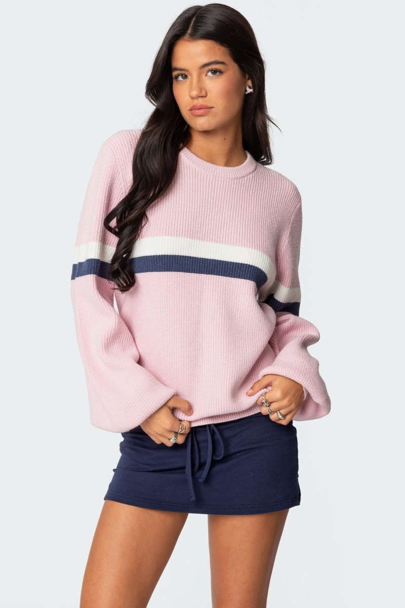 Edikted Nautical Striped Oversized Sweater Gray Melange | USA AC550365S4