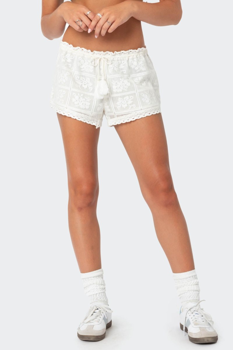 Edikted Needlepoint Lacey Shorts Cream | USA SI451955S1