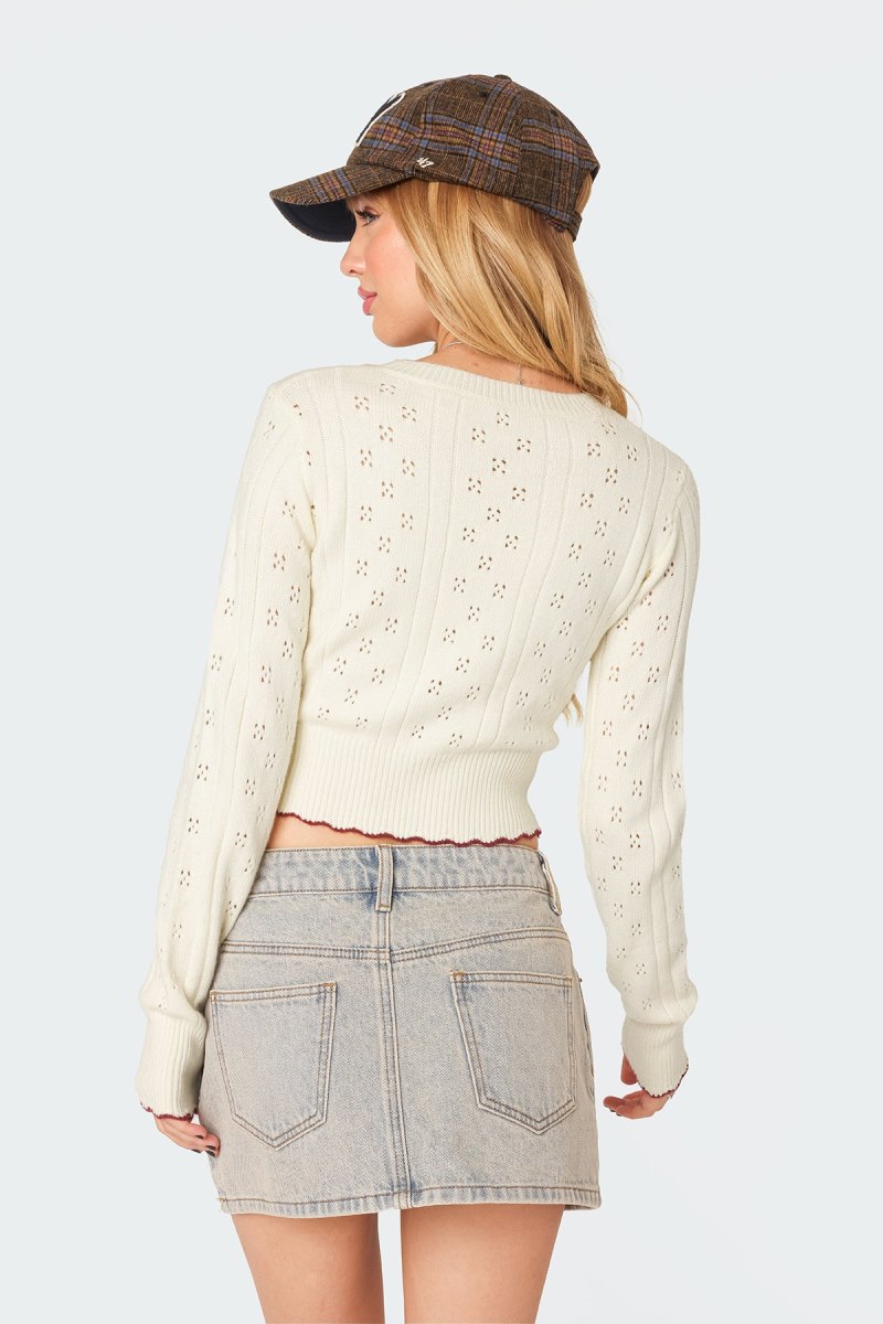 Edikted Nelly Embroidered Knit Crop Tops Cream | USA WI473987F1