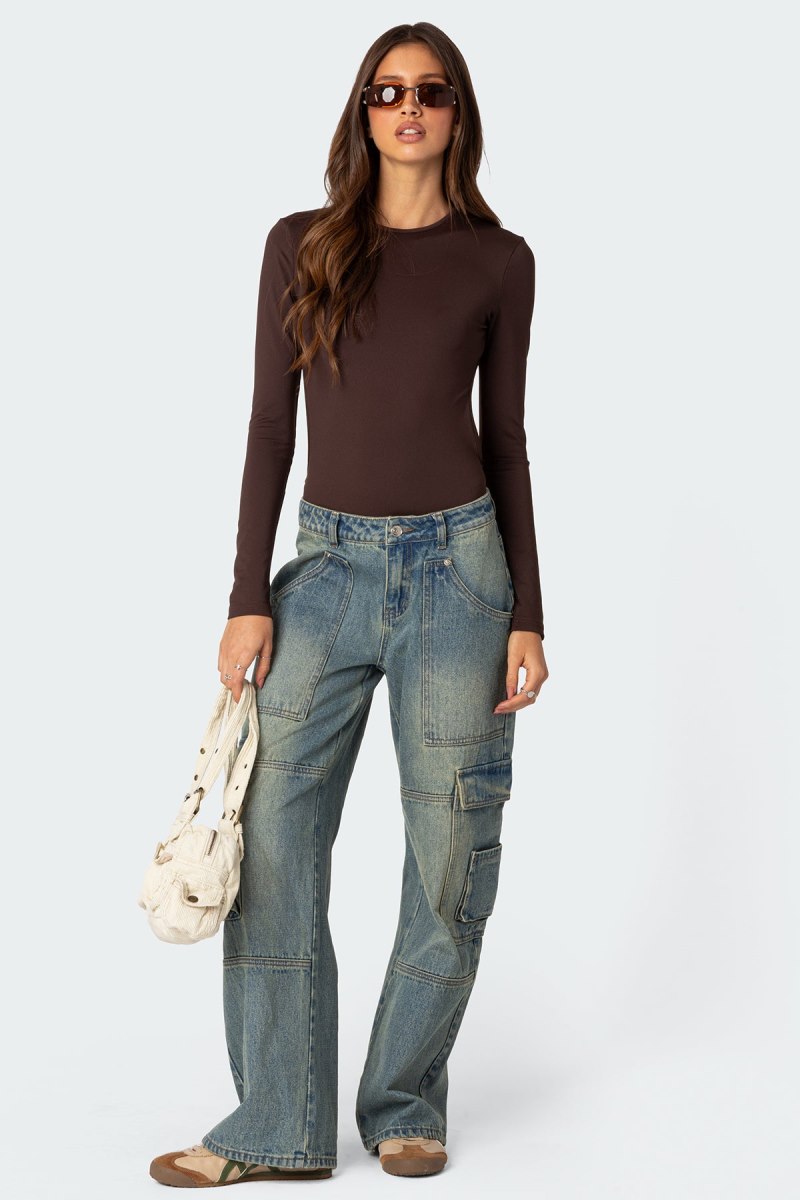 Edikted Neta Back Cut Out Bodysuit Brown | USA IH038073E3