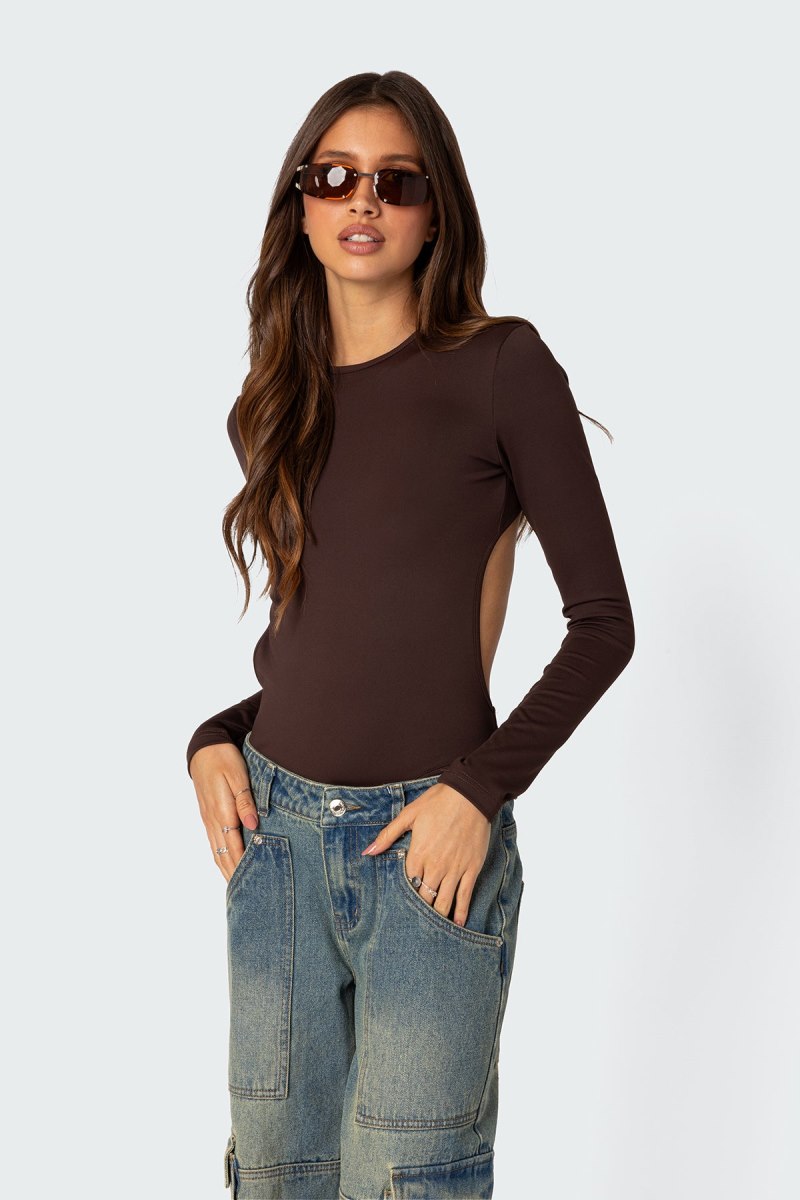 Edikted Neta Back Cut Out Bodysuit Brown | USA IH038073E3