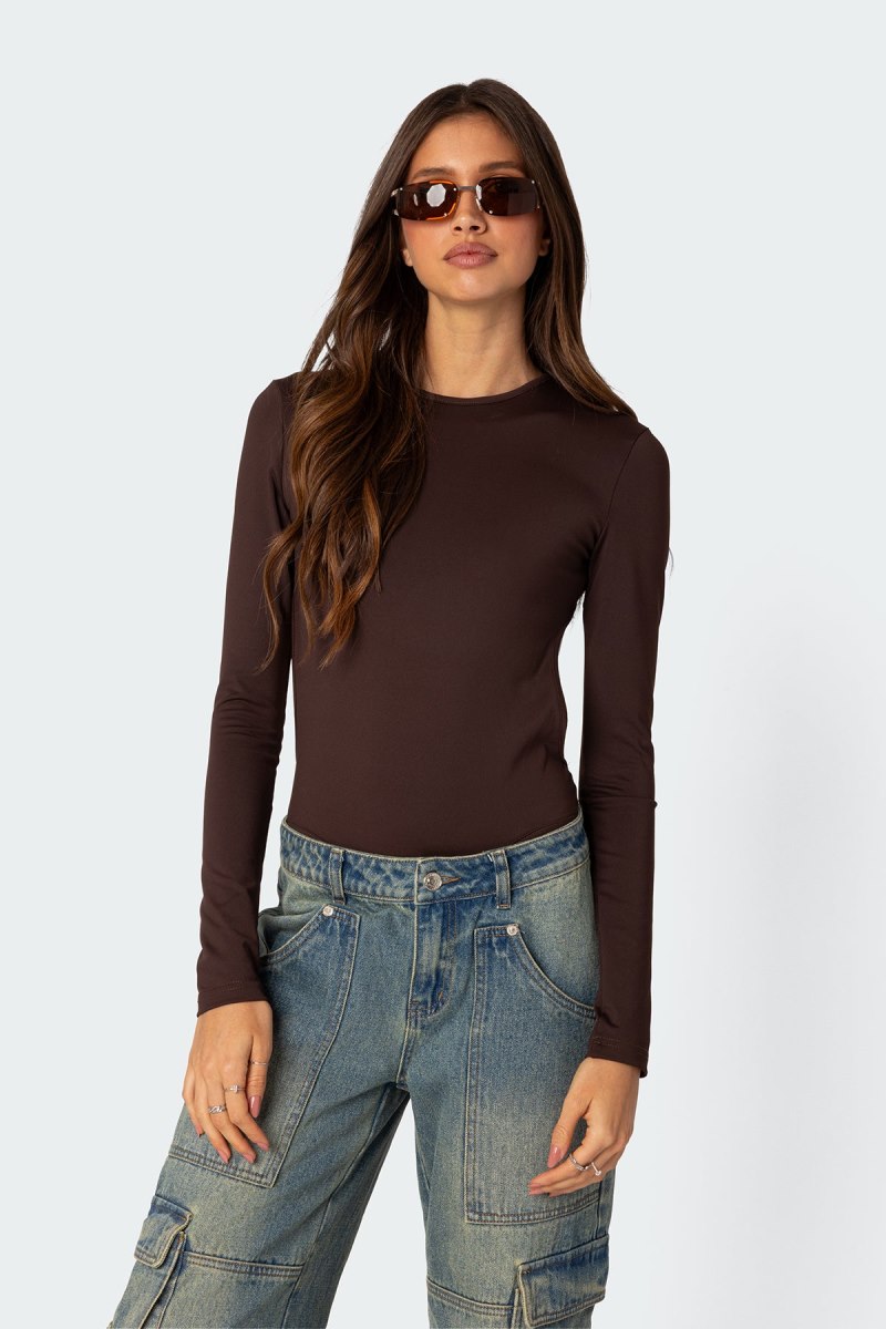 Edikted Neta Back Cut Out Bodysuit Brown | USA IH038073E3