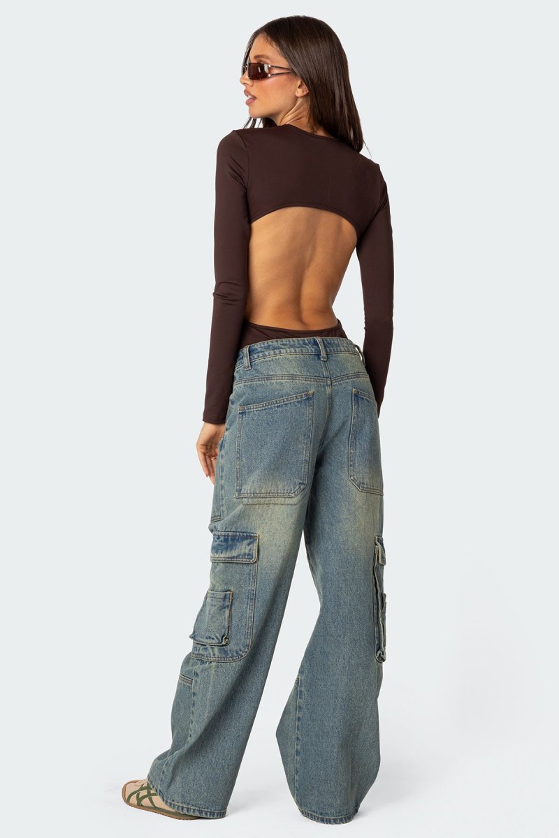 Edikted Neta Back Cut Out Bodysuit Brown | USA IH038073E3