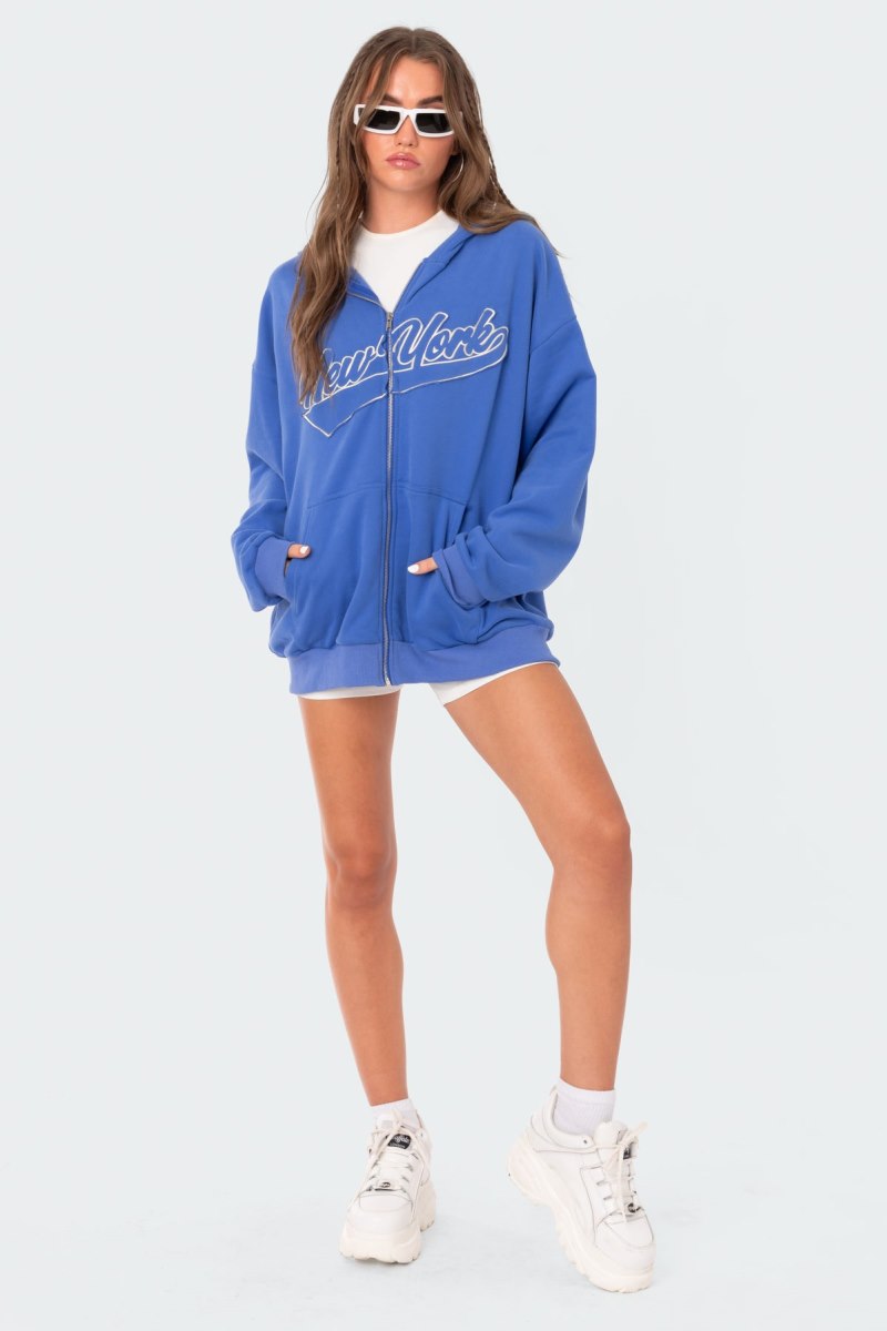 Edikted New York Oversized Hoodie Blue | USA BV935103K8