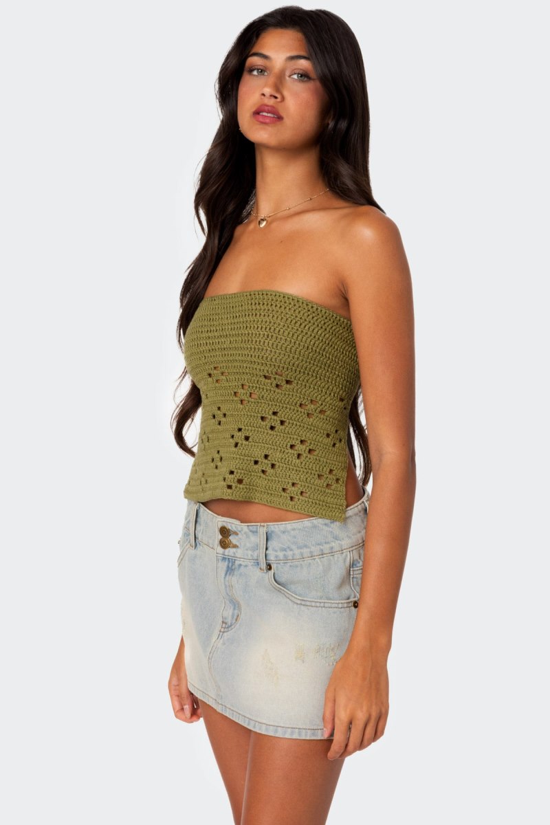 Edikted Niki Crochet Strapless Strapless Tops Cream | USA QP225932O5