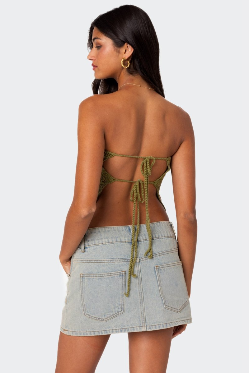 Edikted Niki Crochet Strapless Strapless Tops Cream | USA QP225932O5