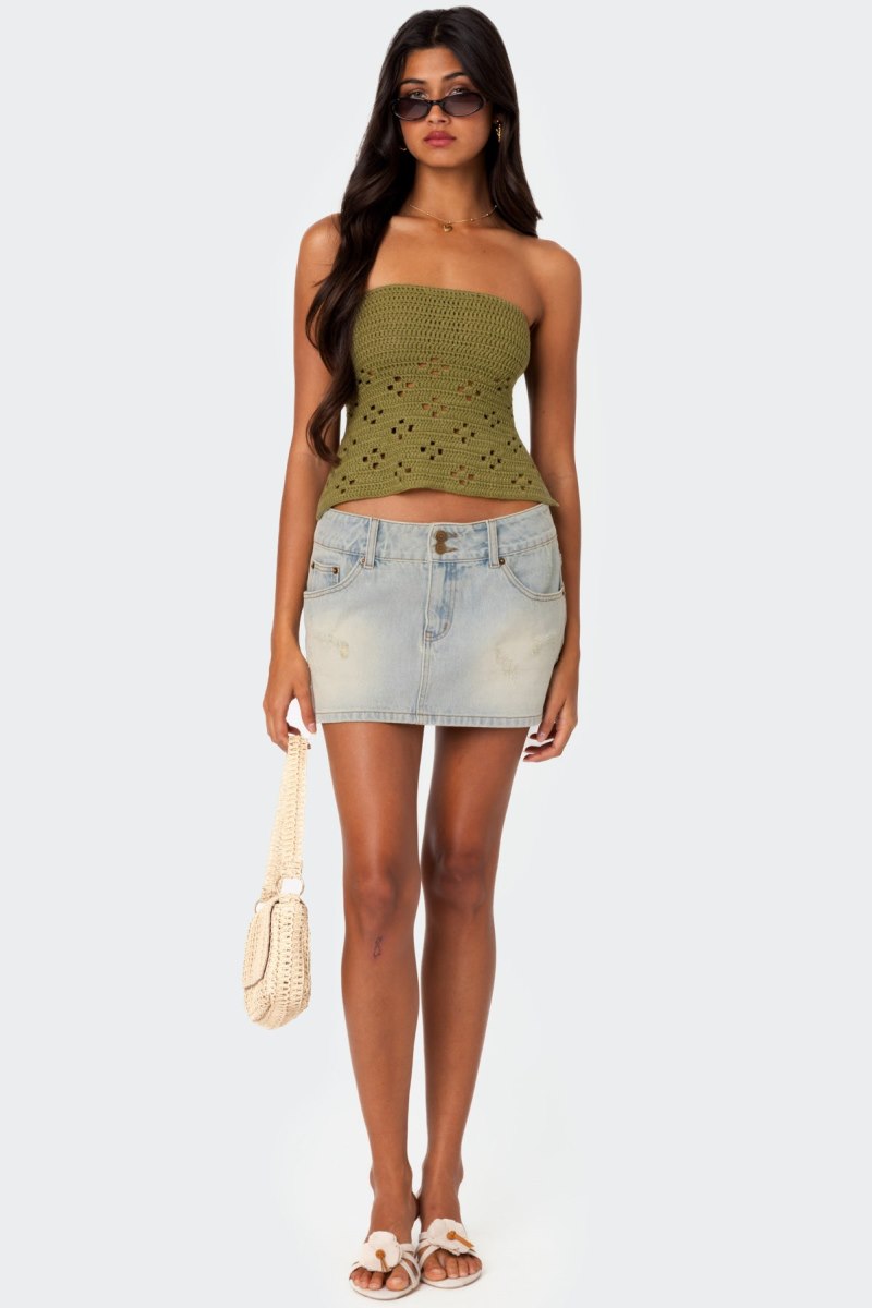 Edikted Niki Crochet Strapless Strapless Tops Cream | USA QP225932O5