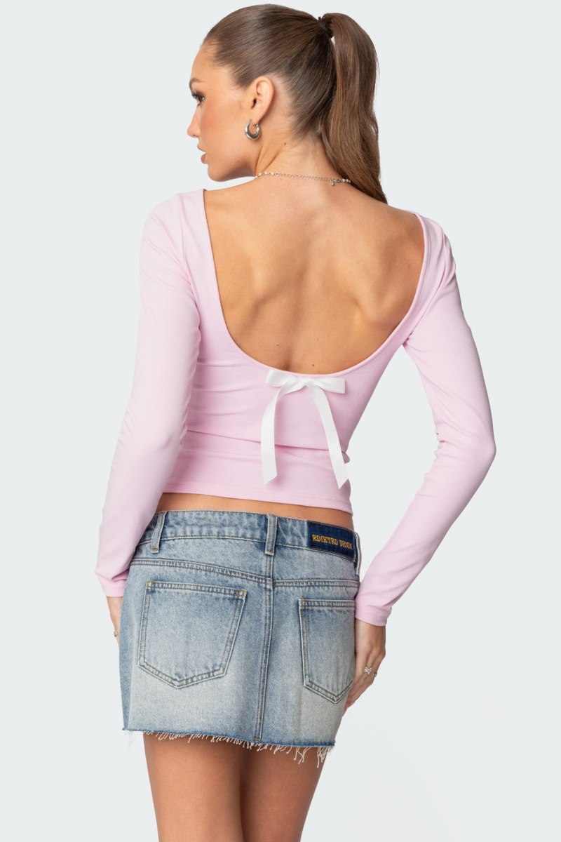 Edikted Nila Backless Boat Neck Long Sleeve Tops Pink | USA JP012051M5