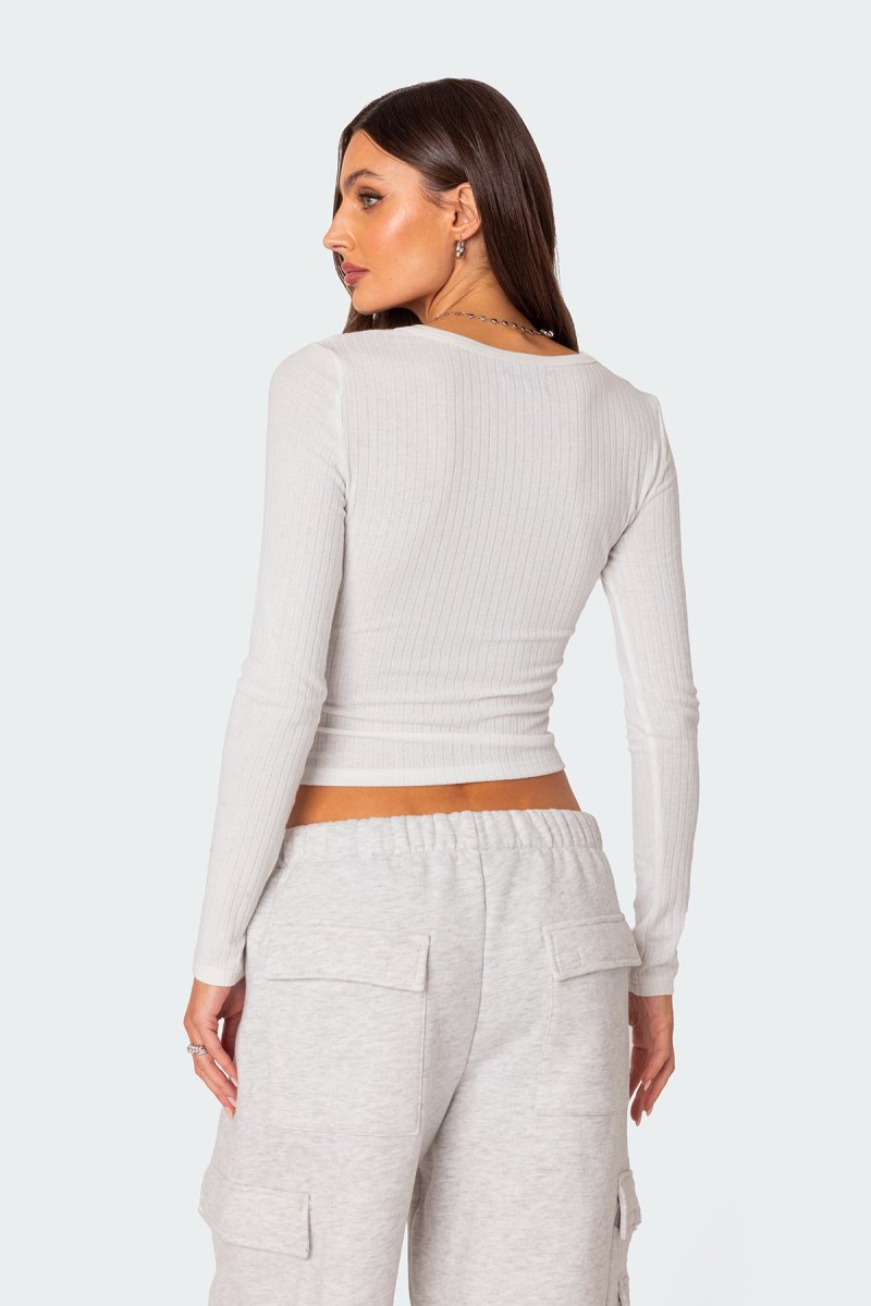 Edikted Noah Pointelle Long Sleeve Tops White | USA UE971387B4