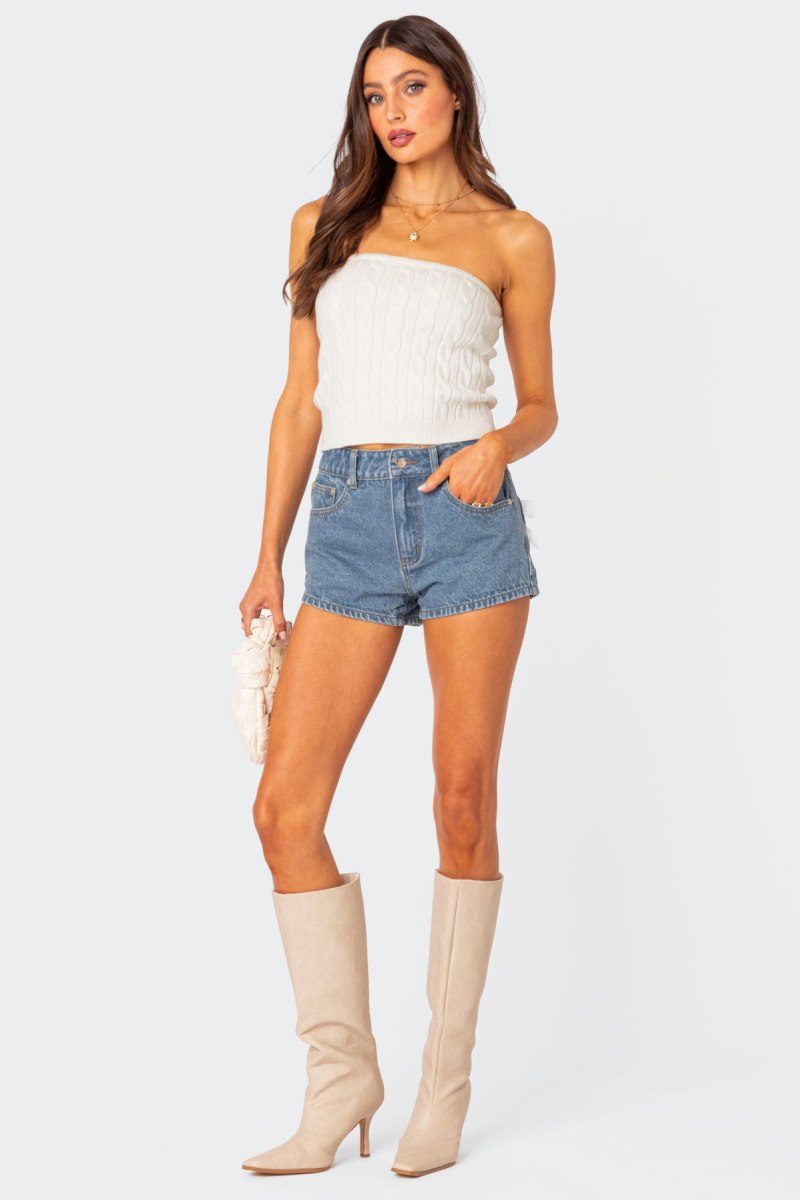 Edikted North Cable Knit Strapless Strapless Tops Cream | USA NM051095U9
