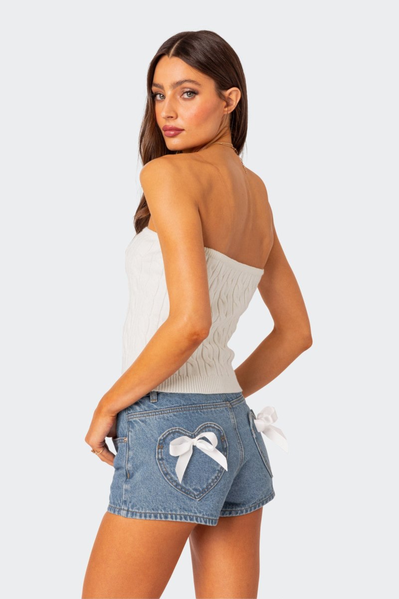 Edikted North Cable Knit Strapless Strapless Tops Cream | USA NM051095U9