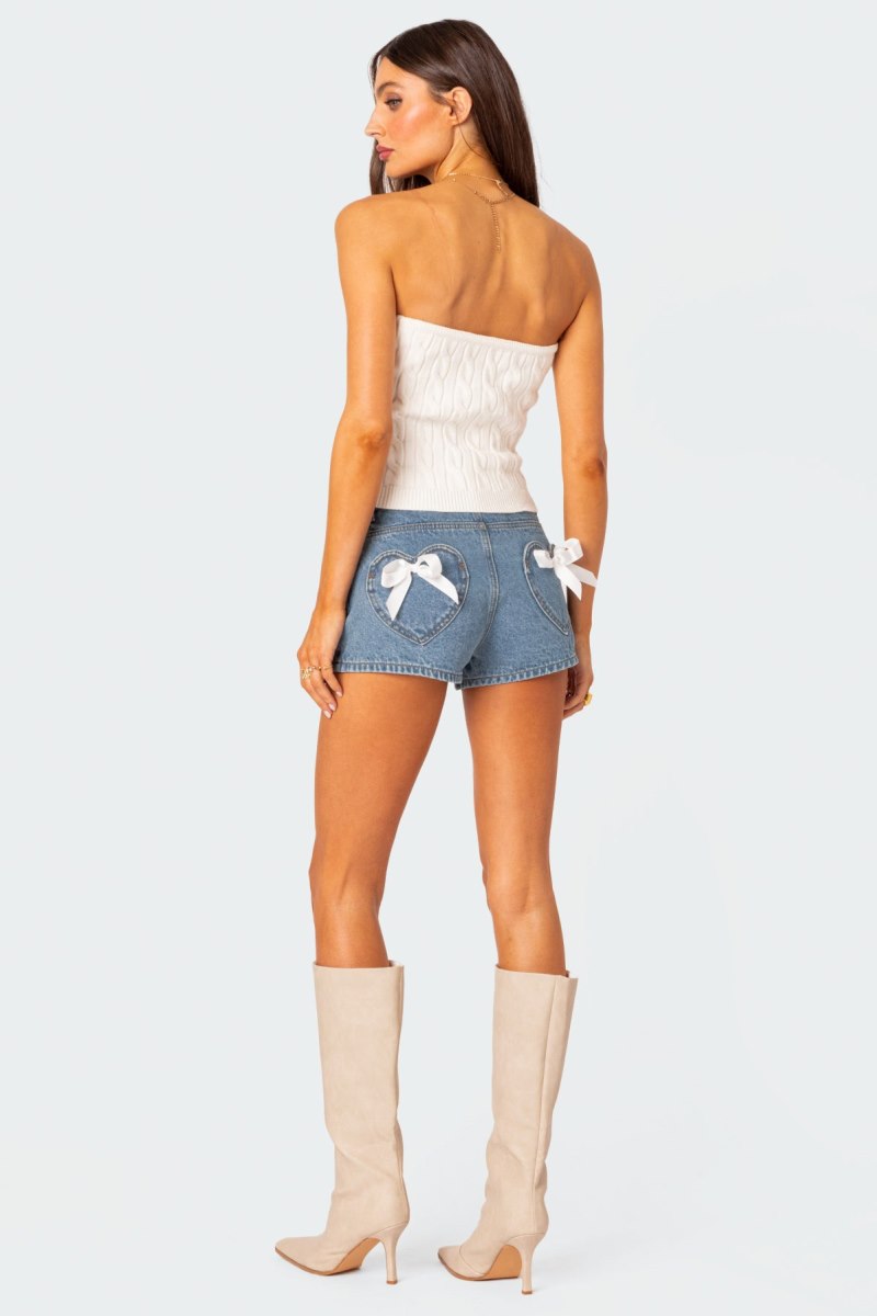 Edikted North Cable Strapless Knitted Tops Cream | USA FM684338N4