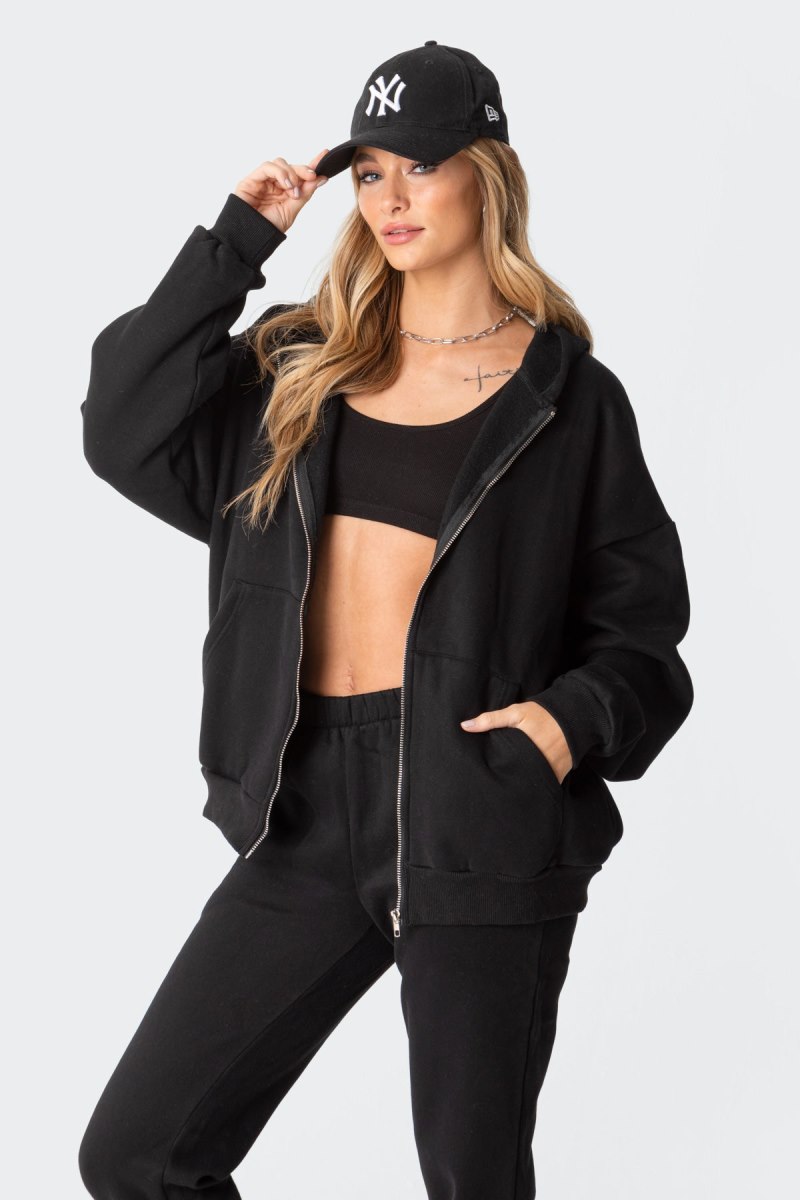 Edikted Nova Oversized Hoodie Long Sleeve Tops Black | USA OY842594A0